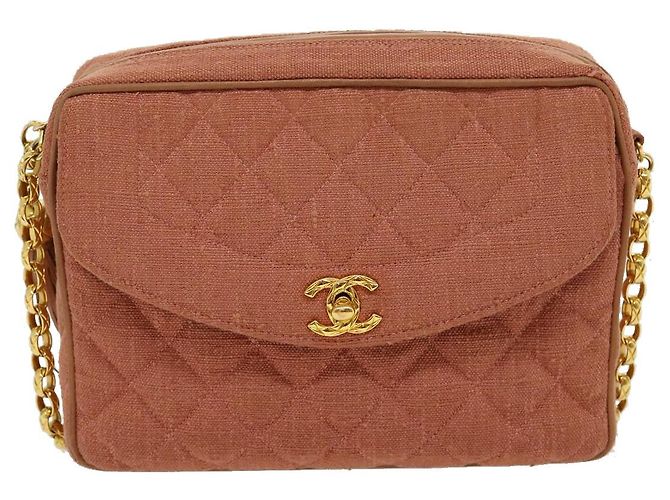 CHANEL Borsa a tracolla con catena Diana Turn Lock Lino con frange Rosa CC Auth 30153alla - vista 13