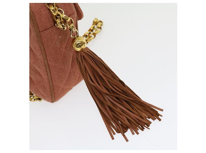CHANEL Borsa a tracolla con catena Diana Turn Lock Lino con frange Rosa CC Auth 30153alla - vista 18