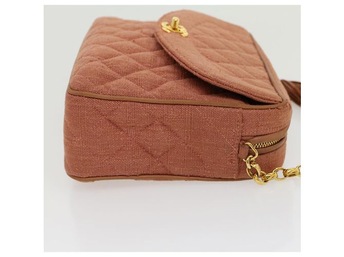 CHANEL Borsa a tracolla con catena Diana Turn Lock Lino con frange Rosa CC Auth 30153alla - vista 4