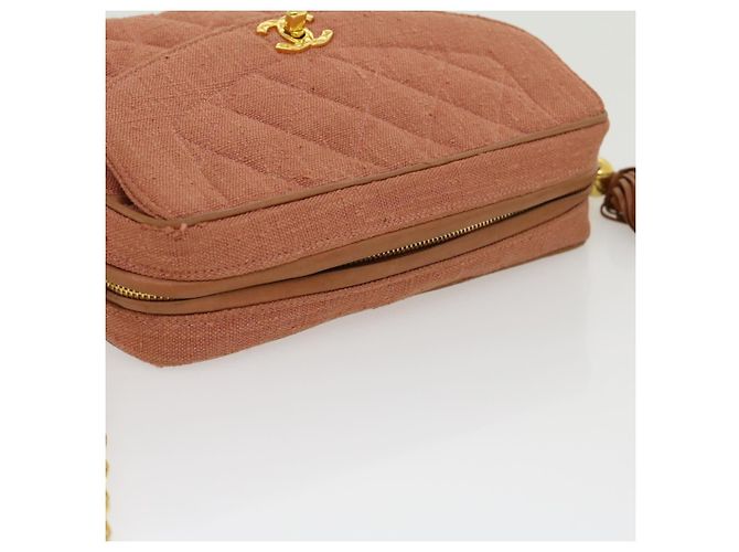 CHANEL Borsa a tracolla con catena Diana Turn Lock Lino con frange Rosa CC Auth 30153alla - vista 6