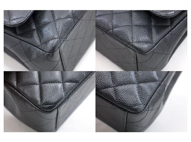 CHANEL Borsa a mano classica grande con catena e tracolla con patta in caviale nero - vista 6