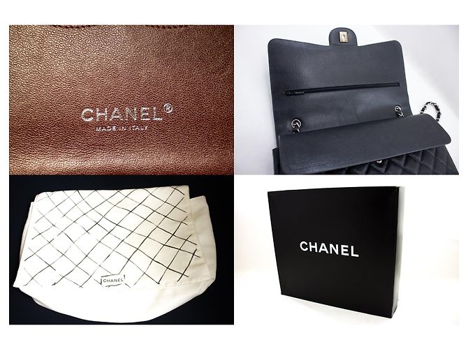CHANEL Borsa a mano classica grande con catena e tracolla con patta in caviale nero - vista 8