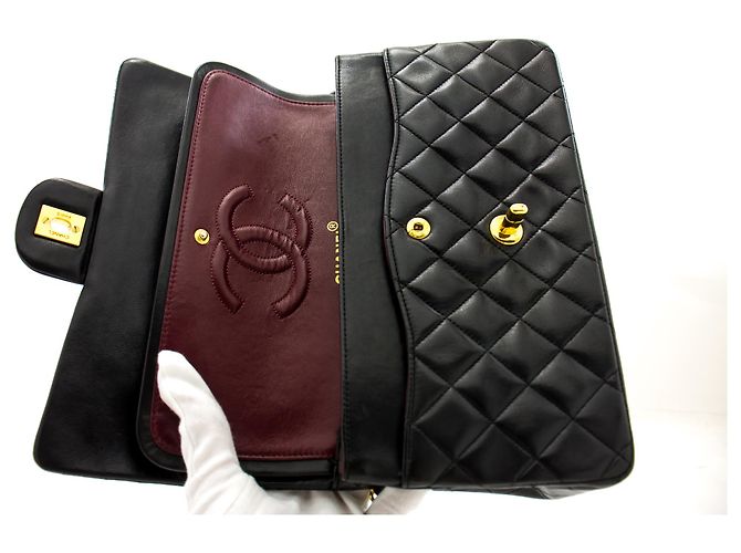 Chanel 2.55 Borsa a tracolla a catena media con patta foderata Pelle di agnello nera Nero - vista 11