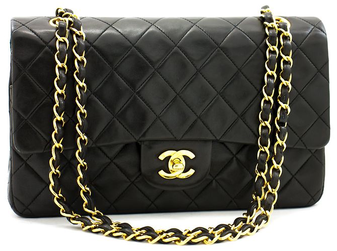 Chanel 2.55 Borsa a tracolla a catena media con patta foderata Pelle di agnello nera Nero - vista 2