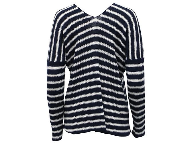 Vince Gestreifter Pullover aus marineblauem Leinen - Ansicht 3
