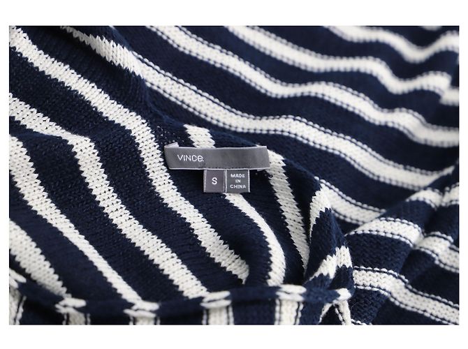 Vince Gestreifter Pullover aus marineblauem Leinen - Ansicht 4