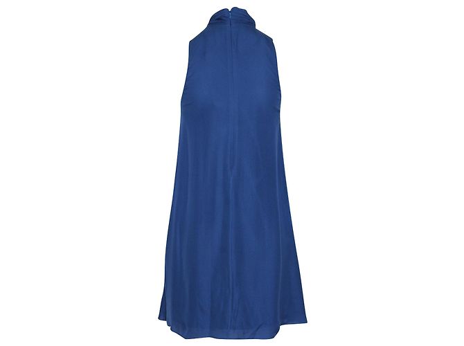 Alice + Olivia Cassidy – Minikleid mit Bindeausschnitt aus blauer Seide - Ansicht 3