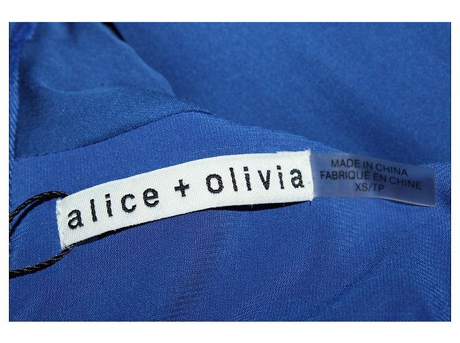 Alice + Olivia Cassidy – Minikleid mit Bindeausschnitt aus blauer Seide - Ansicht 4