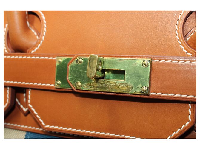 Hermès Hermes Birkin HAC Bandiera 50 Borsa tote in tela marrone e blu Multicolore - vista 10