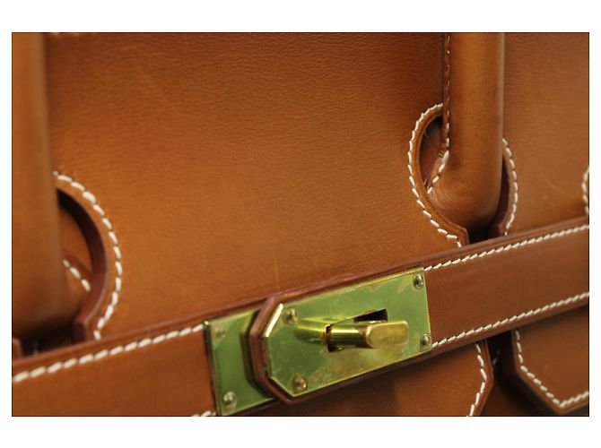 Hermès Hermes Birkin HAC Bandiera 50 Borsa tote in tela marrone e blu Multicolore - vista 13