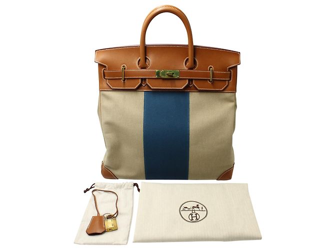 Hermès Hermes Birkin HAC Bandiera 50 Borsa tote in tela marrone e blu Multicolore - vista 2