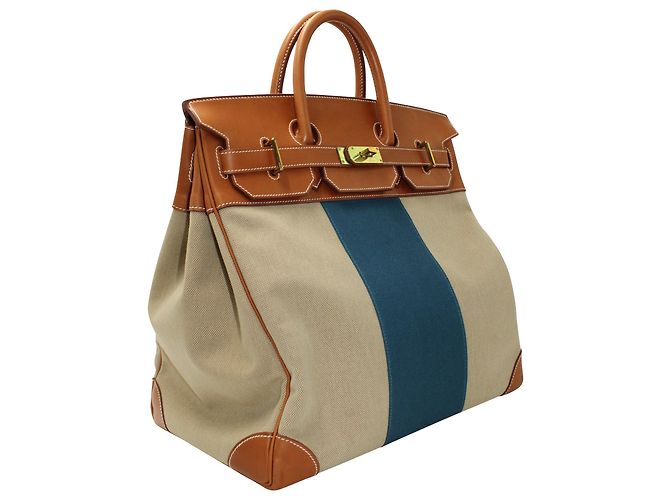 Hermès Hermes Birkin HAC Bandiera 50 Borsa tote in tela marrone e blu Multicolore - vista 4