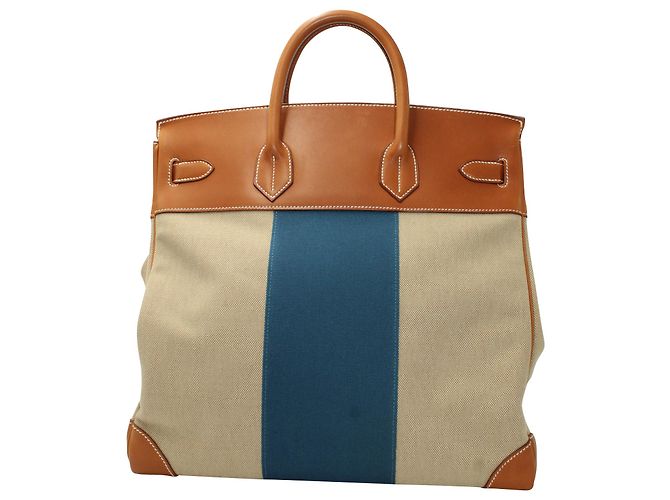Hermès Hermes Birkin HAC Bandiera 50 Borsa tote in tela marrone e blu Multicolore - vista 6