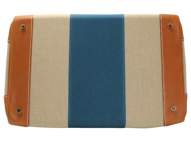 Hermès Hermes Birkin HAC Bandiera 50 Borsa tote in tela marrone e blu Multicolore - vista 7