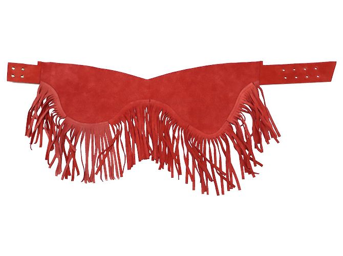 Jacquemus Fransengürtel aus rotem Wildleder - Ansicht 6