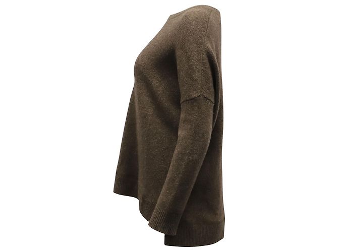 Vince Pullover mit geripptem Kragen aus brauner Wolle - Ansicht 2