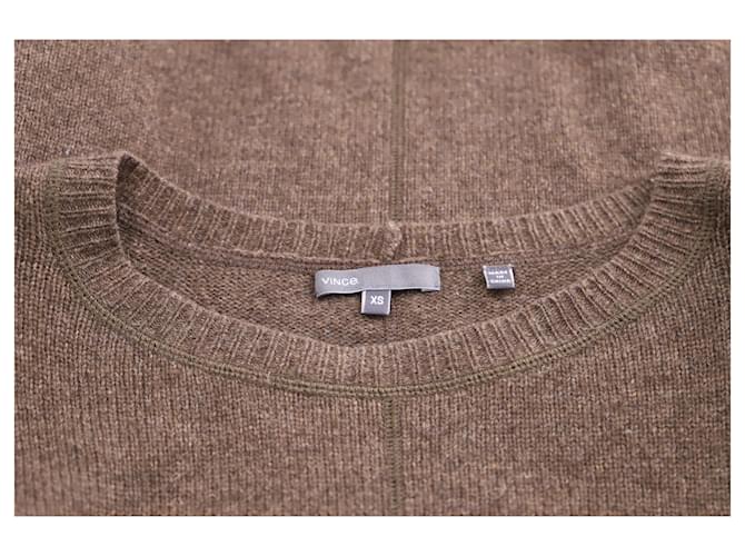 Vince Pullover mit geripptem Kragen aus brauner Wolle - Ansicht 4