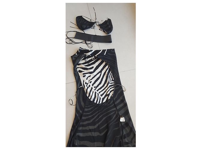 Autre Marque Abito lungo e scollato sulla schiena Stampa zebra - vista 14