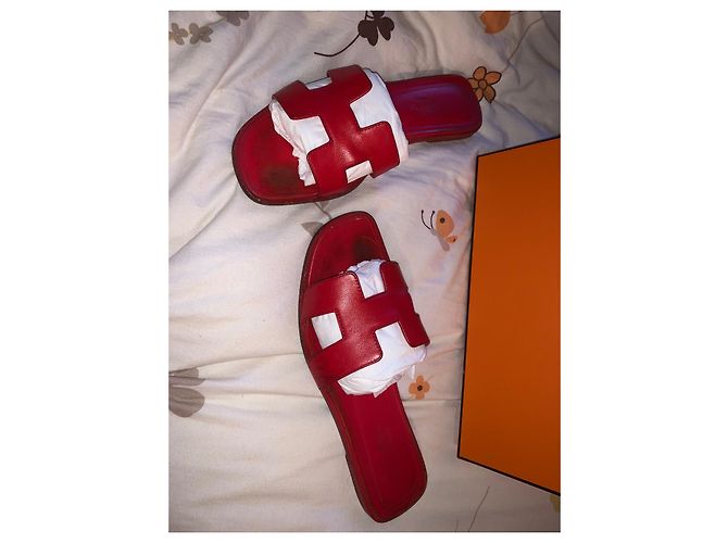 Hermès Oran Hermes Pantoletten Größe 38,5 Rot - Ansicht 2