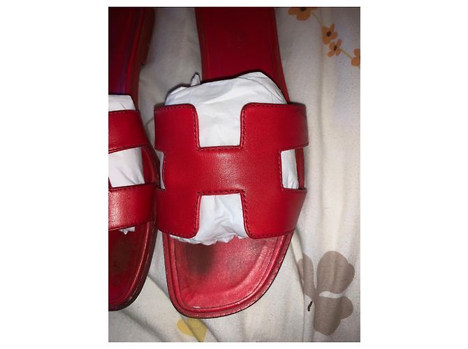 Hermès Oran Hermes Pantoletten Größe 38,5 Rot - Ansicht 3