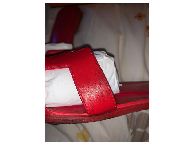 Hermès Oran Hermes Pantoletten Größe 38,5 Rot - Ansicht 5