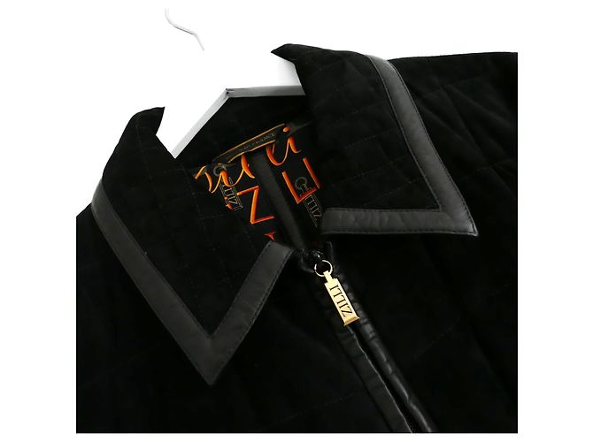 Zilli Fox Cappotto trapuntato in camoscio nero foderato in seta - vista 5