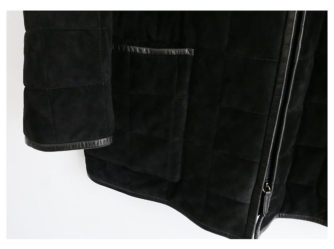 Zilli Fox Cappotto trapuntato in camoscio nero foderato in seta - vista 6