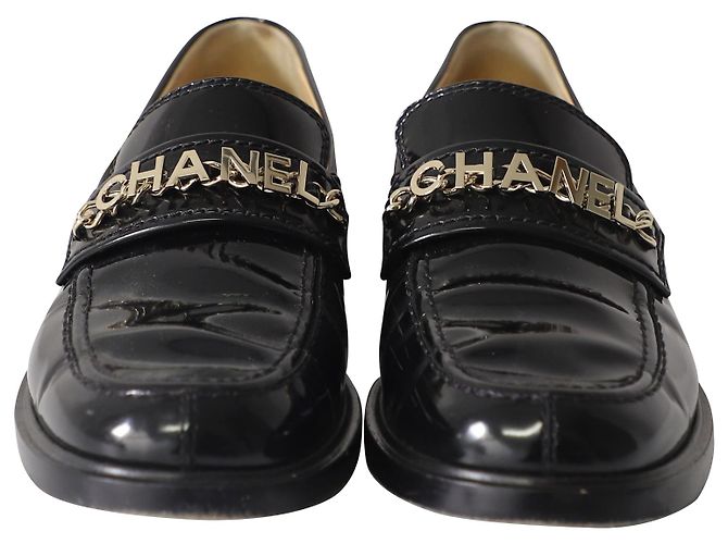 Mocassini con logo Chanel in pelle verniciata nera Nero - vista 2