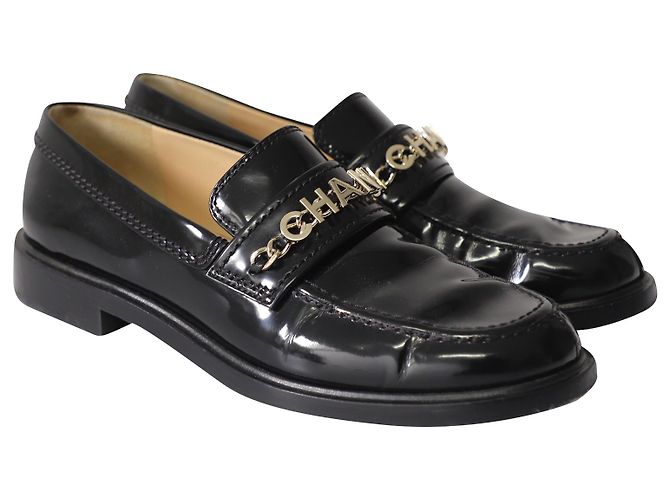 Mocassini con logo Chanel in pelle verniciata nera Nero - vista 3