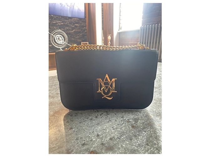 Alexander Mcqueen Borsa Amq insignia a tracolla in pelle con catena nera Nero - vista 2