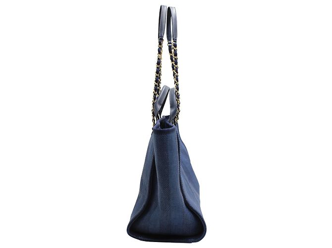 Borsa tote Chanel Deauville in denim di cotone blu - vista 11