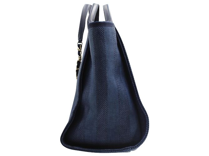 Borsa tote Chanel Deauville in denim di cotone blu - vista 2
