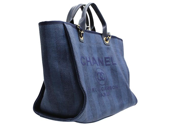 Borsa tote Chanel Deauville in denim di cotone blu - vista 3