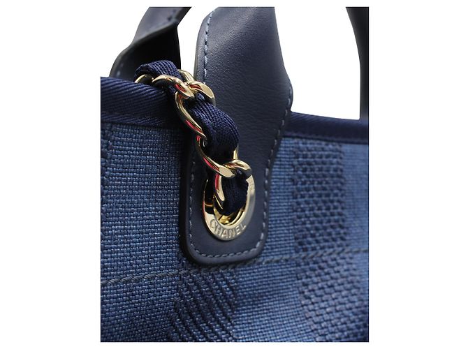 Borsa tote Chanel Deauville in denim di cotone blu - vista 6