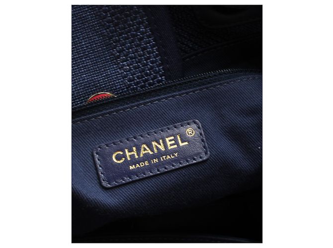Borsa tote Chanel Deauville in denim di cotone blu - vista 8