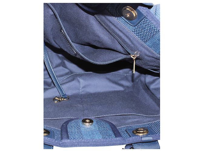 Borsa tote Chanel Deauville in denim di cotone blu - vista 9