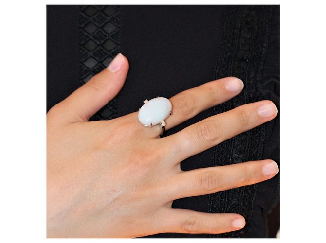 Autre Marque Anello Branar in oro bianco 18K con opale bianco e diamanti Multicolore - vista 3
