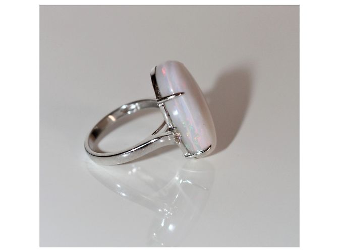 Autre Marque Anello Branar in oro bianco 18K con opale bianco e diamanti Multicolore - vista 6