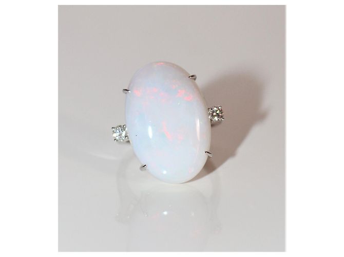 Autre Marque Anello Branar in oro bianco 18K con opale bianco e diamanti Multicolore - vista 7