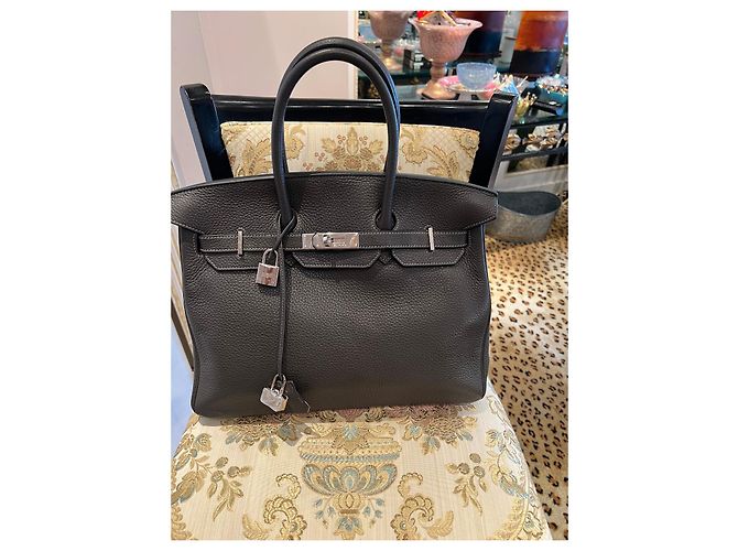 Birkin Borsa Hermès in pelle nera Nero - vista 5