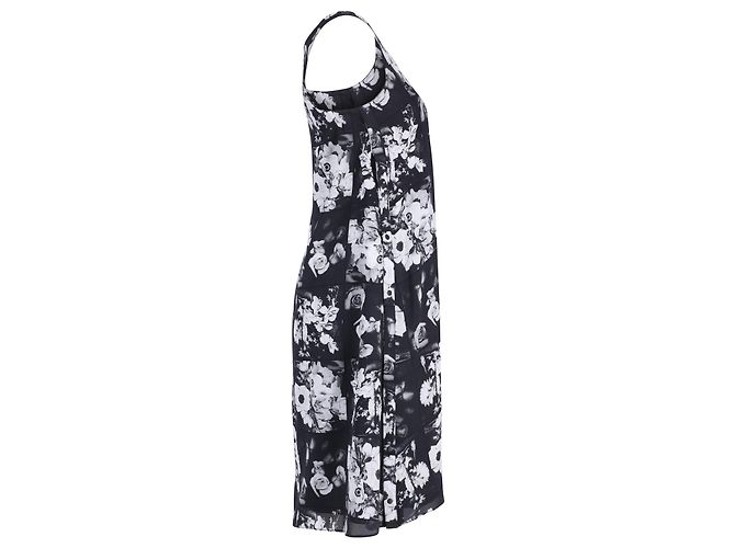 Abito midi Kenzo con stampa floreale in seta bianca e nera - vista 2