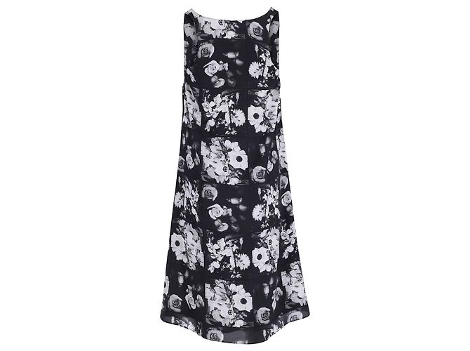 Abito midi Kenzo con stampa floreale in seta bianca e nera - vista 3