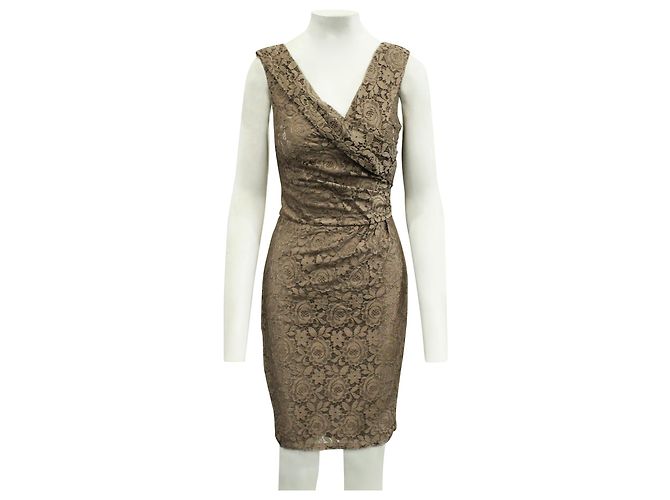 Reiss Vestido de festa marrom de renda - vista 2