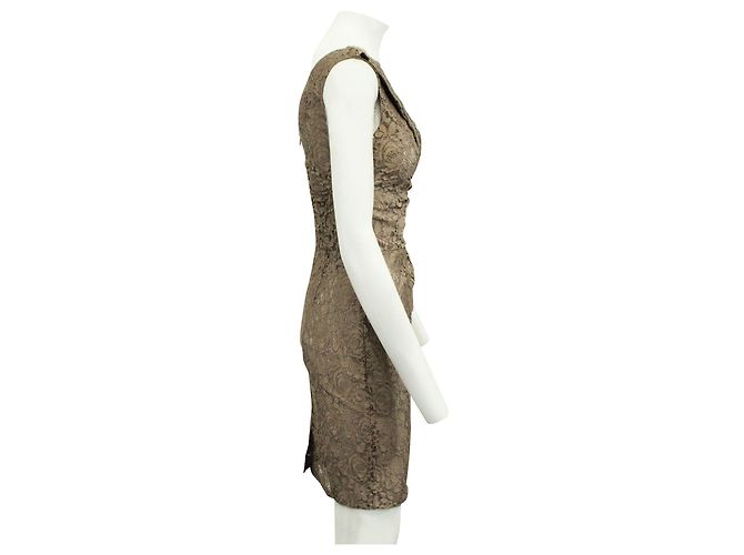 Reiss Vestido de festa marrom de renda - vista 4