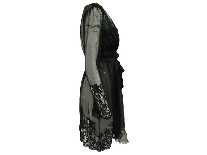Alberta Ferretti Transparentes Spitzenkleid aus schwarzer Seide - Ansicht 2