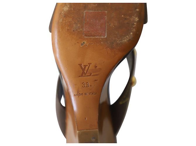 Zeppa Louis Vuitton con borchie dorate in tela marrone - vista 6