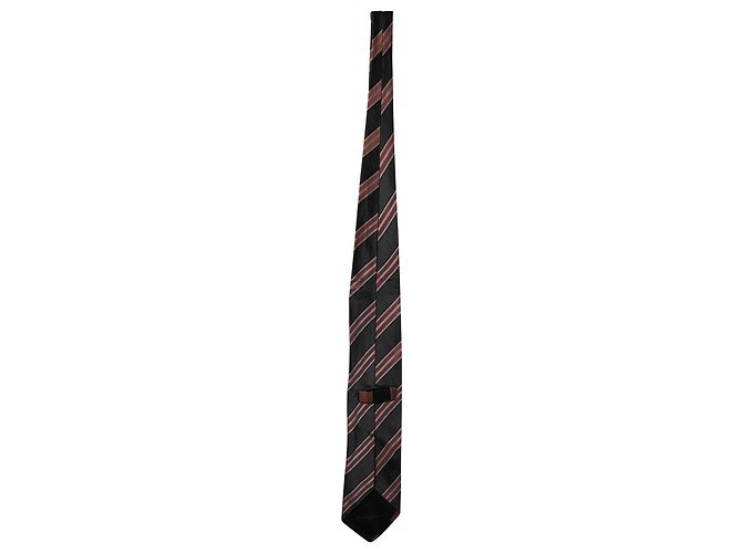 Cravatta Ermenegildo Zegna Rigata in Seta Grigio e Rosa - vista 3