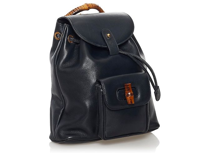 Gucci Black Bamboo Drawstring Lederrucksack - Ansicht 2