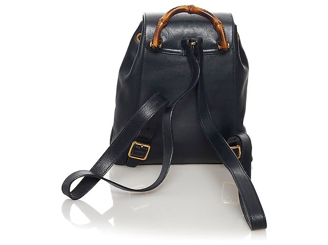 Gucci Black Bamboo Drawstring Lederrucksack - Ansicht 3