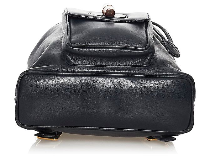 Gucci Black Bamboo Drawstring Lederrucksack - Ansicht 4